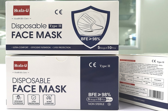 Máscara Facial Descartável Médica Astm Nível 2 Alta Taxa de Filtração Ce Eua En14683