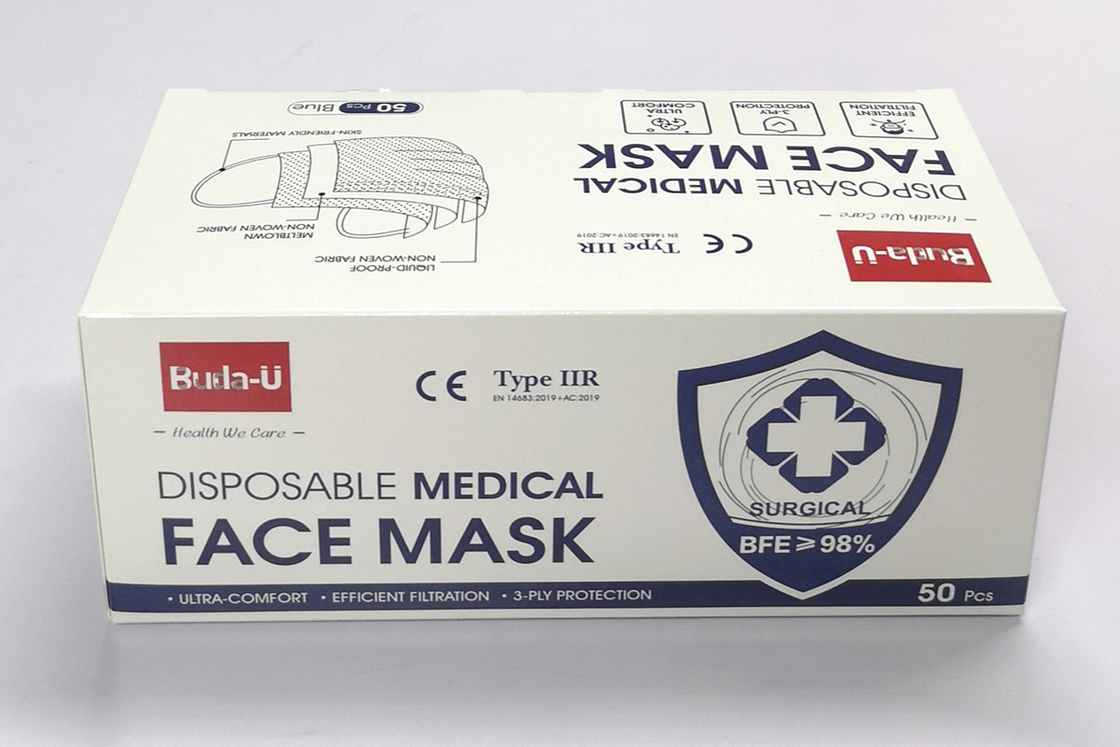 3 camadas de máscara cirúrgica azul com Earloops DATILOGRAFAM o nível Buda U de IIR