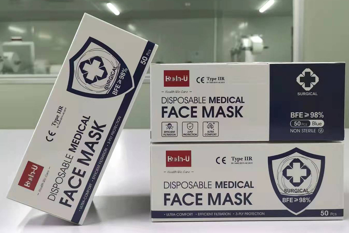 Tipo IIR máscara protetora cirúrgica de 3 dobras com 98% BFE mínimo
