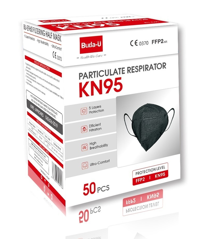 Máscara protetora KN95 preta não tecida, máscara do respirador KN95, nível da proteção em KN95