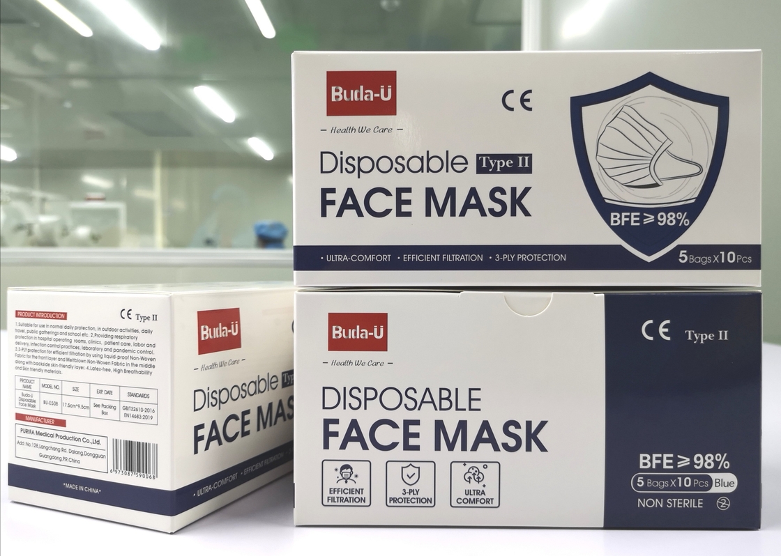 Máscara protetora protetora médica do adulto 3PLY de Buda-U para o nível II de Covid ASTM