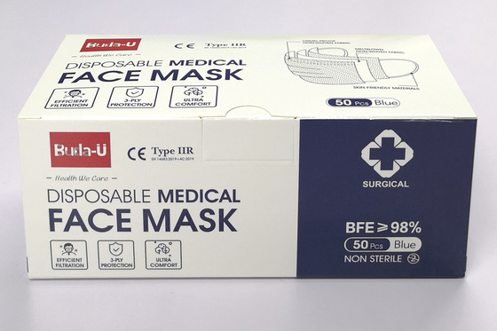Máscara protetora cirúrgica do nível 2 de ASTM com laços da orelha 3 camadas descartáveis