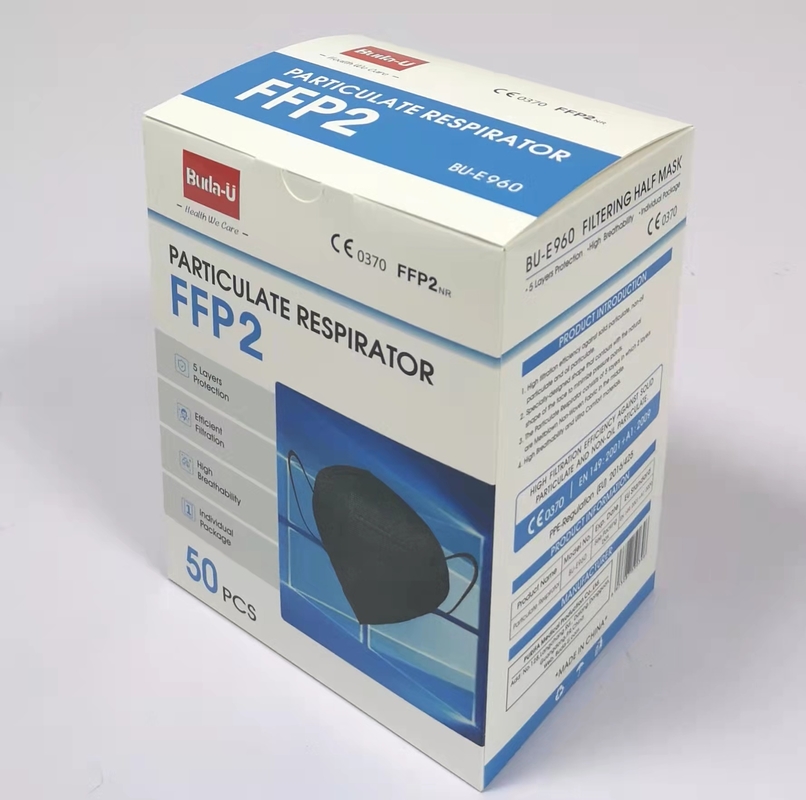 Máscara protetora FFP2 protetora com CE 0370, máscara de poeira FFP2 com a boa caixa de embalagem, cor preta, 50pcs/caixa